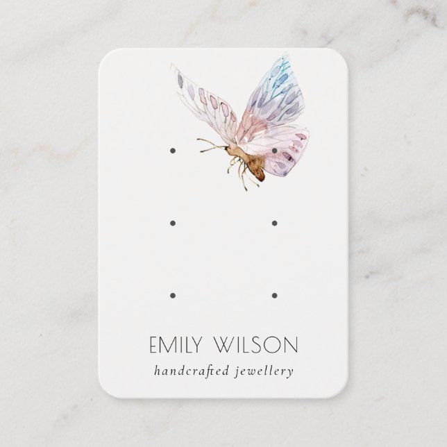 Cute Dreamy Blush Aqua Butterfly 3 Earring Display Business Card (Front)