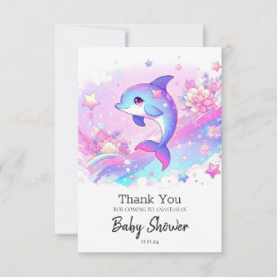 Cute Dreamy Dolphin Baby Shower Thank You Card