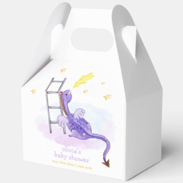 Cute Dreamy Fairytale Dragon Stars Baby Shower  Favour Box (Back)