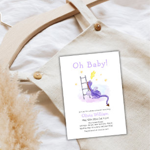 Cute Dreamy Fairytale Dragon Stars Baby Shower   Invitation