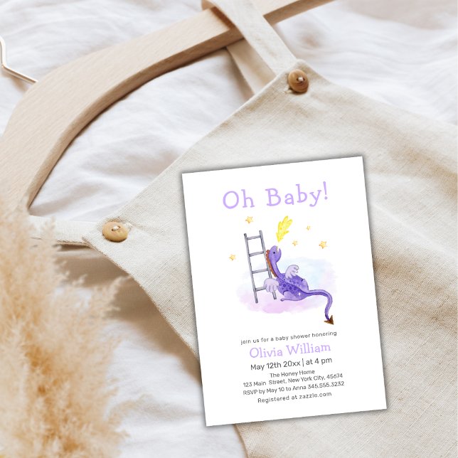Cute Dreamy Fairytale Dragon Stars Baby Shower   Invitation (Cute Dreamy Fairytale Dragon Stars Baby Shower Invitation)
