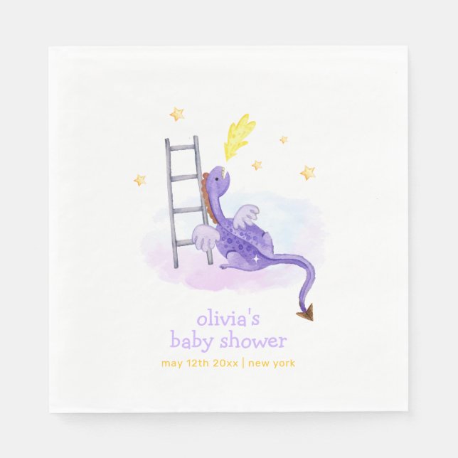 Cute Dreamy Fairytale Dragon Stars Baby Shower  Napkin (Front)