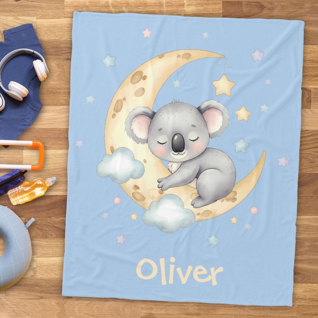Cute Dreamy Koala on Crescent Moon Fleece Blanket (Creator Uploaded)