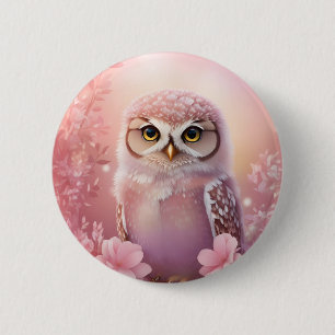 Cute Dreamy Pink Burrowing Owl  6 Cm Round Badge