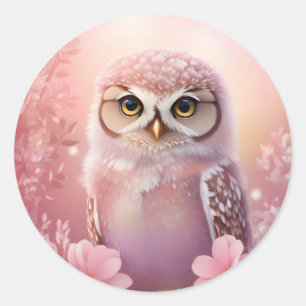Cute Dreamy Pink Burrowing Owl Classic Round Sticker