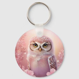 Cute Dreamy Pink Burrowing Owl Key Ring