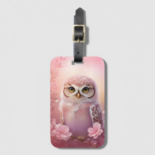 Cute Dreamy Pink Burrowing Owl  Luggage Tag