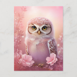 Cute Dreamy Pink Burrowing Owl  Postcard
