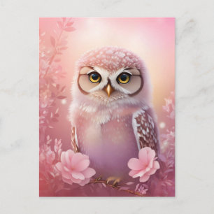 Cute Dreamy Pink Burrowing Owl  Postcard
