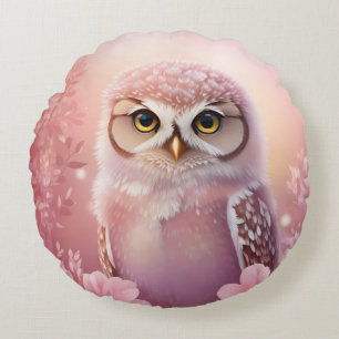 Cute Dreamy Pink Burrowing Owl  Round Cushion