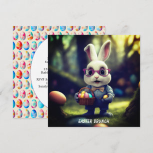 Cute Dressed Bunny & Basket Brunch Square Invitation