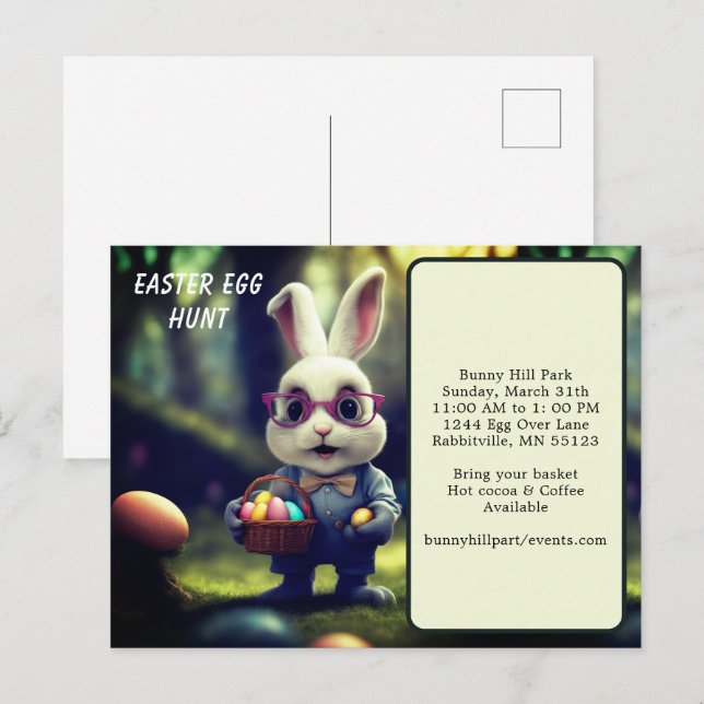Cute Dressed Bunny & Basket Easter Egg Hunt Postcard (Front/Back)