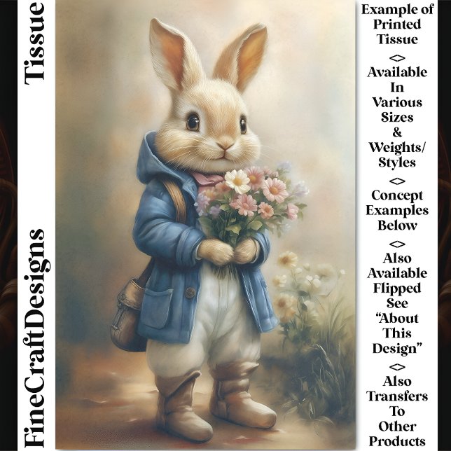 Cute Dressed Bunny Rabbit, Flowers CW5R Decoupage Tissue Paper (Creator Uploaded)