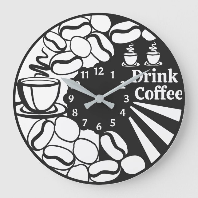 Cute Drink Coffee Large Clock (Front)