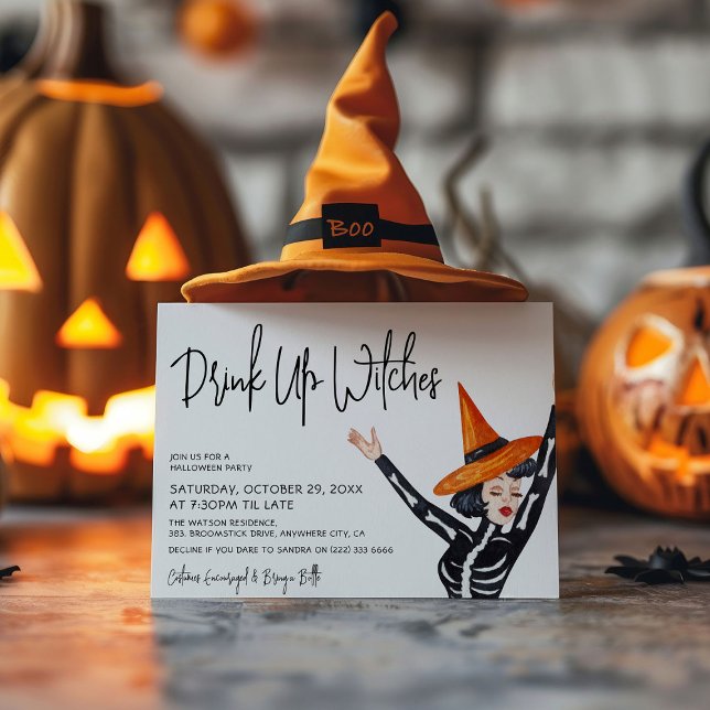 Cute 'Drink Up Witches' Girls Halloween Party Invitation (Creator Uploaded)