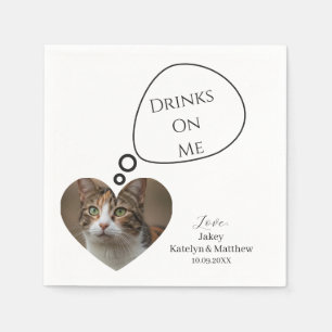 Cute Drinks On Me Pet Cat Wedding Napkin
