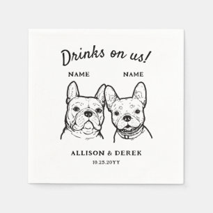 Cute Drinks On Us 2 Dogs Wedding Cocktail Napkin