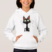 Cute Drip Painting Black Cat Kids Pullover Hoodie
