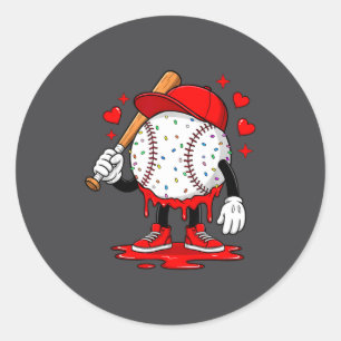 Cute Dripng Baseball Lover Valentines Day Boys Kid Classic Round Sticker