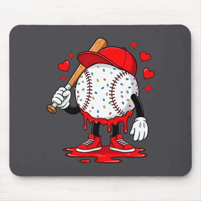 Cute Dripng Baseball Lover Valentines Day Boys Kid Mouse Mat (Front)