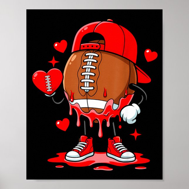 Cute Dripng Football Lover Heart Valentines Day Bo Poster (Front)