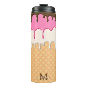 Cute Dripping Ice Cream Waffle Cone Monogram  Thermal Tumbler