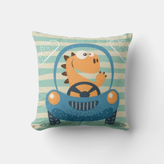 Cute Driving Dino Cushion (Front)