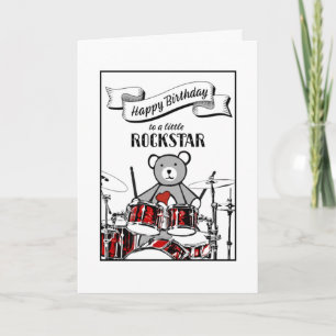 Cute Drummer Teddy Rockstar Rock & Roll Birthday C Card