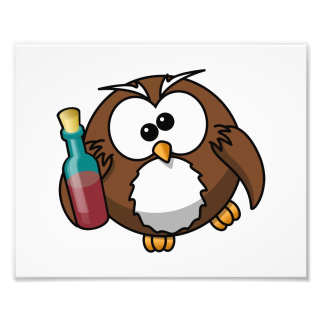 Cute Drunken Cartoon Owl Photo Print (Front)