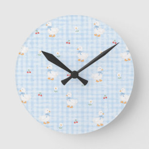 Cute Duck and Blue Gingham Pattern Wall Clock