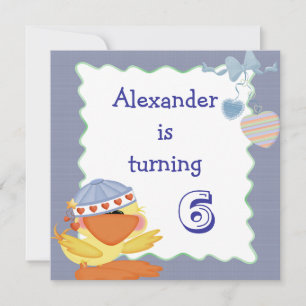 Cute Duck And Love Hearts 6th Birthday Invitation