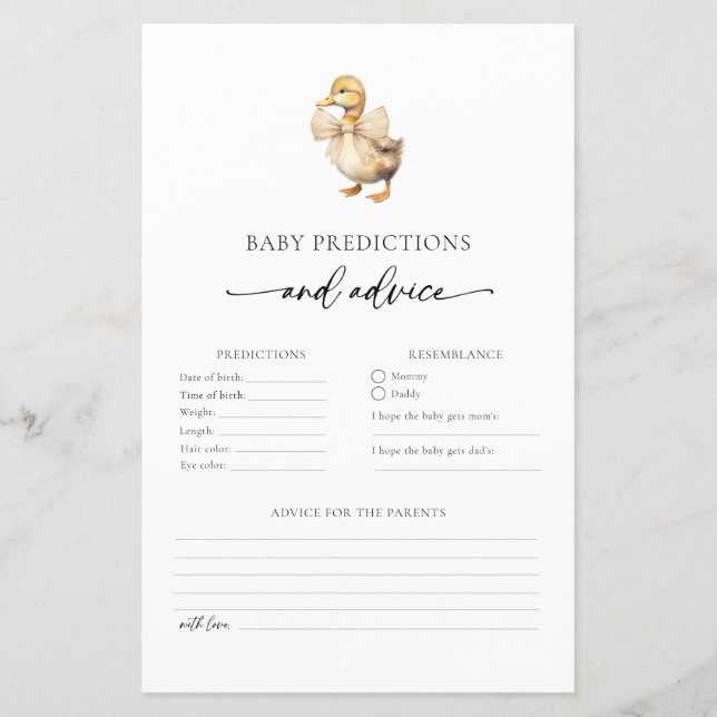 Cute Duck Baby Predictions and Advice Card (Front)