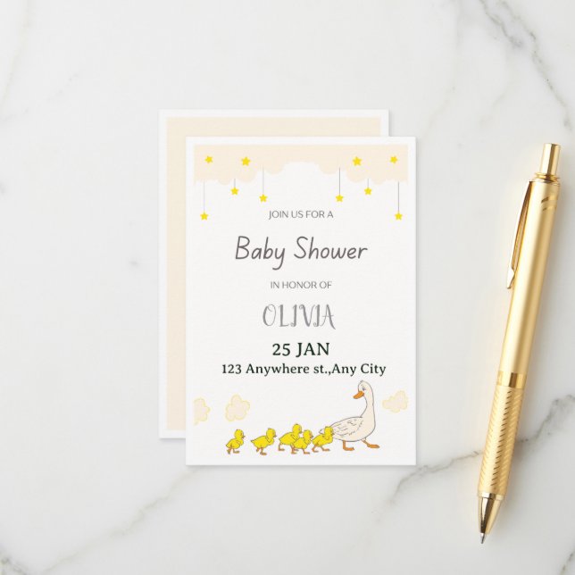 Cute Duck Baby Shower Invitation (Front/Back In Situ)