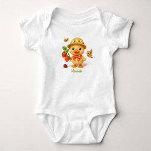 Cute Duck Baby – Strawberries, Flowers. Bodysuit