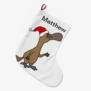 Cute Duck-billed platypus Christmas Cartoon Large Christmas Stocking