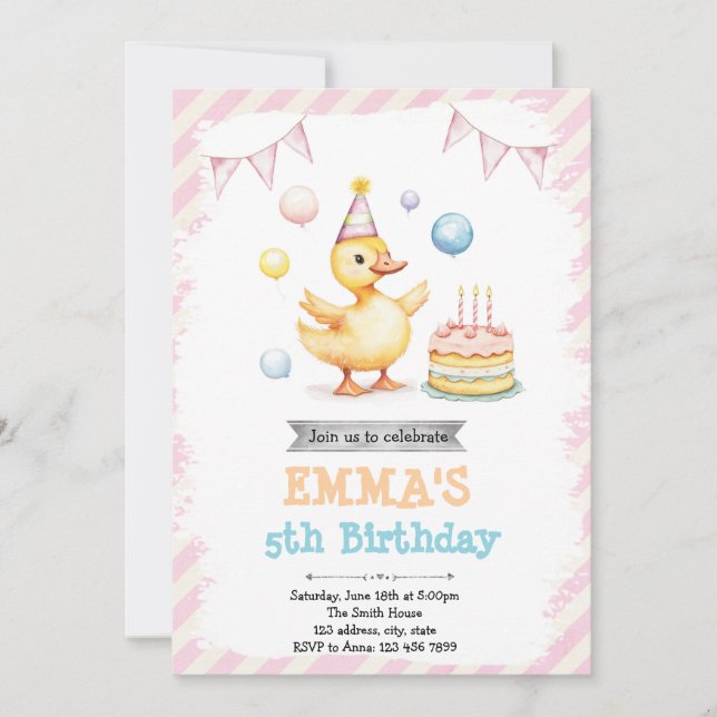 Cute duck birthday invitation (Front)