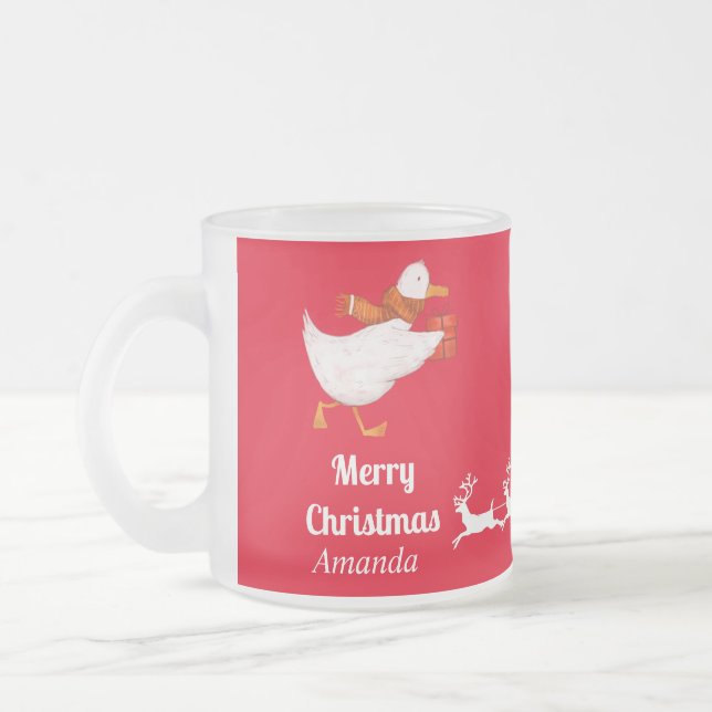 Cute duck christmas  frosted glass coffee mug (Left)