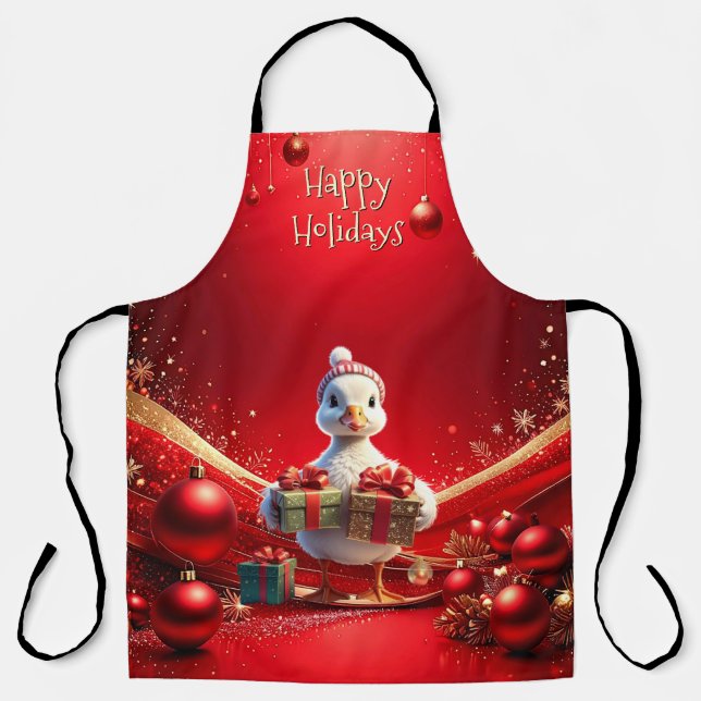 Cute Duck Christmas Holiday Apron (Front)