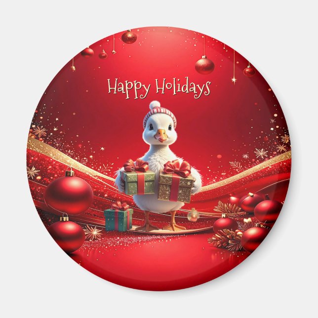 Cute Duck Christmas Holiday Magnet (Front)
