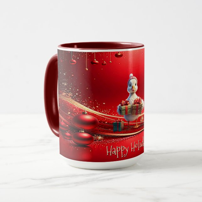 Cute Duck Christmas Holiday Mug (Front Left)
