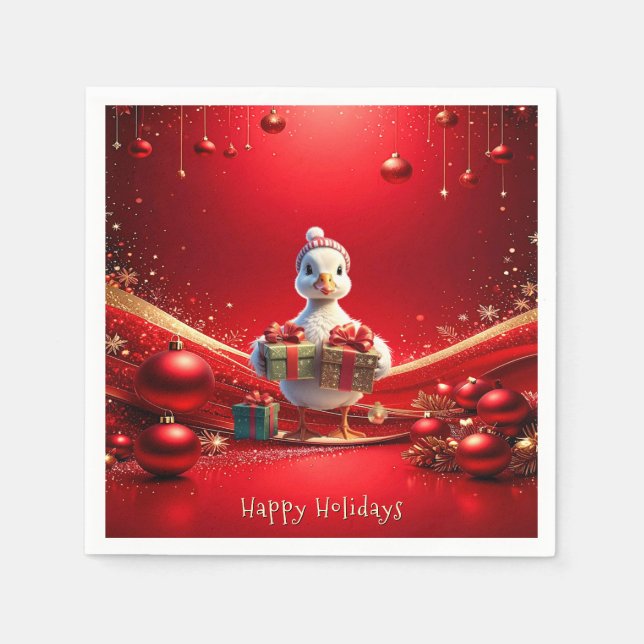 Cute Duck Christmas Holiday Napkin (Front)