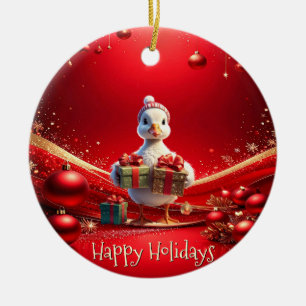 Cute Duck Christmas Holiday Ornament