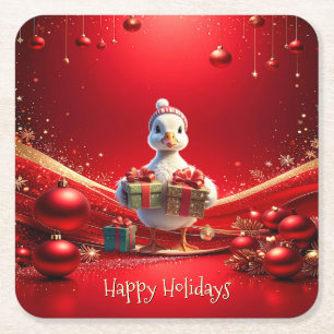 Cute Duck Christmas Holiday Paper Coaster