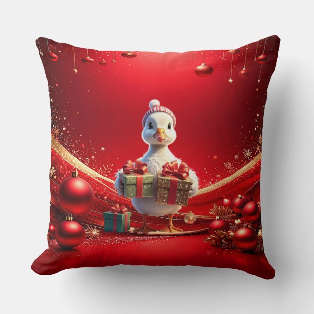 Cute Duck Christmas Holiday Throw Pillow (Front)