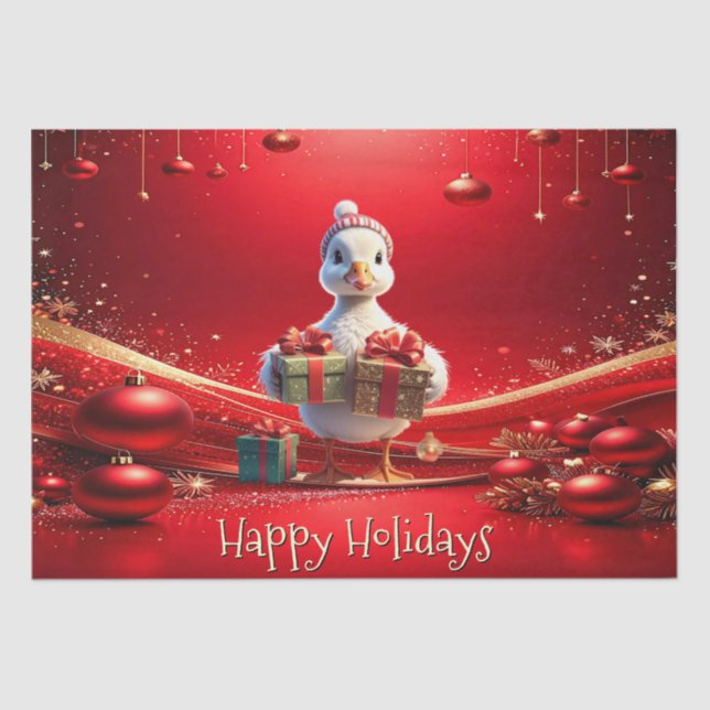 Cute Duck Christmas Holiday Tissue Paper (Front)