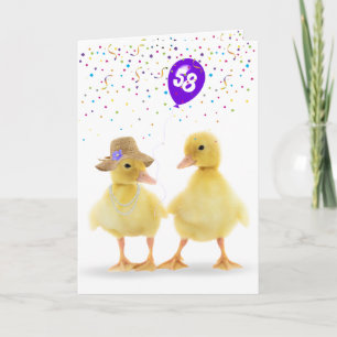 Cute Duck Couple With 58th Birthday Balloon Card