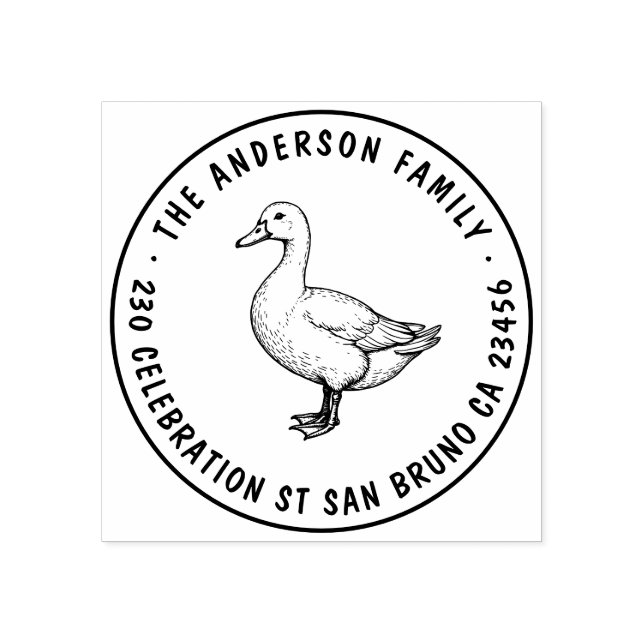 Cute Duck Family Name Round Return Address Rubber Stamp (Imprint)