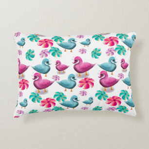 Cute Duck Floral Pattern Kawaii Pink Blue Ducks Decorative Cushion