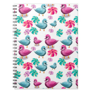 Cute Duck Floral Pattern Kawaii Pink Blue Ducks Notebook