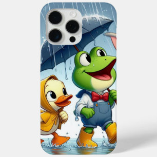Cute duck, frog, bunny in the rain iPhone 15 pro max case